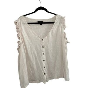 Ellos Women’s Sleeveless Button Front Ruffle Trim Blouse Plus Size